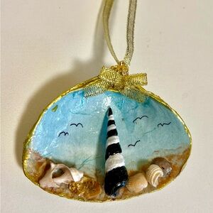 Handcrafted Seashell Holiday Ornament with Gold Accents